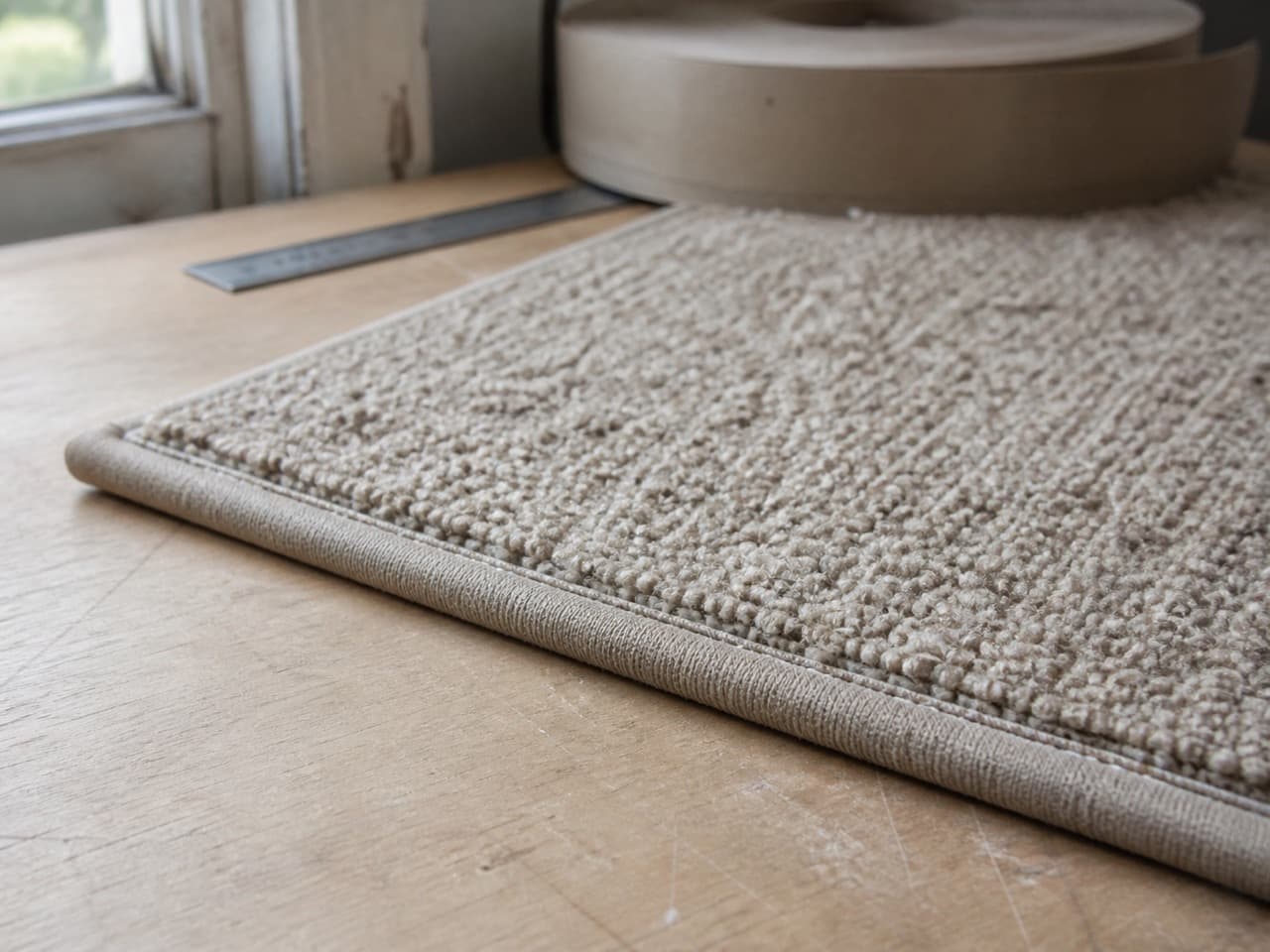 Illustrative close view of a finished carpet binding edge