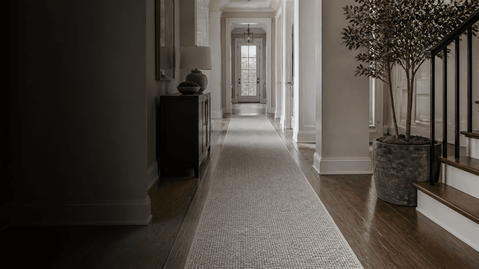 Representative hallway with a fitted carpet runner